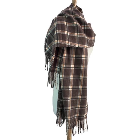 Plaid Blanket Scarf Wrap Soft Fuzzy Brown Orange Fringe Trim New With Tags - Picture 1 of 9